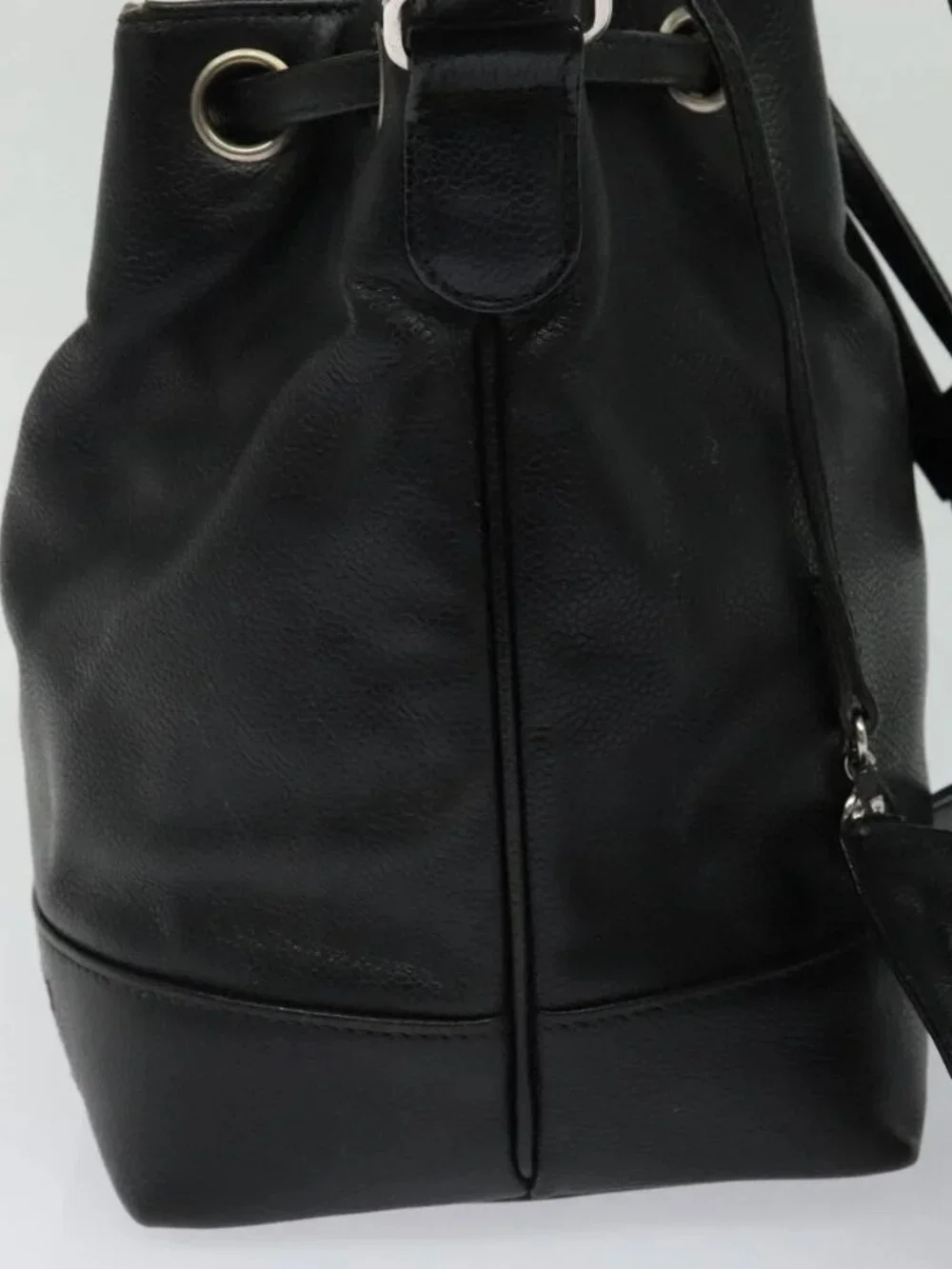 CHANEL Shoulder Bag Grained Calf Skin Black Silver CC Auth BA125
